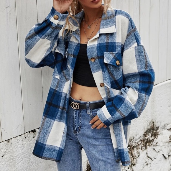 Cozy Plaid Button Down Oversized Jacket Shacket - Picture 1 of 7
